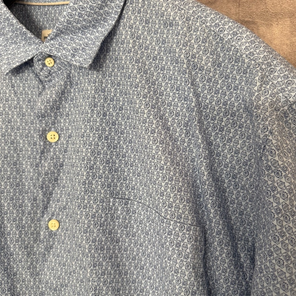 Peter Millar Shirt Mens XL Blue Time To Get A Watch Face‎ Print Short Sleeve